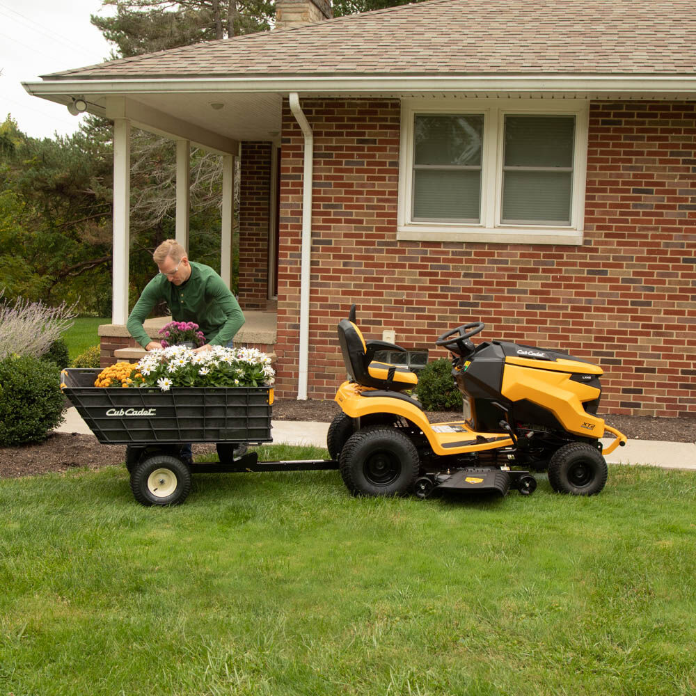 Ft Steel Dump Cart Garden Yard Lawn Mower Tractor Trailer Wheels Riding 10 Cu 