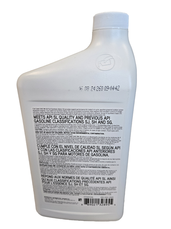 SAE 0W-30 Full Synthetic Engine Oil - 32 oz.