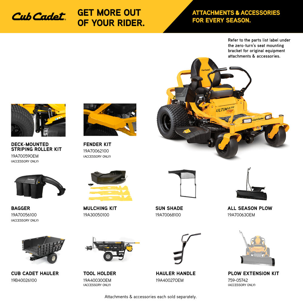 Cub Cadet Ultima ZT2 50 attachments and accessories