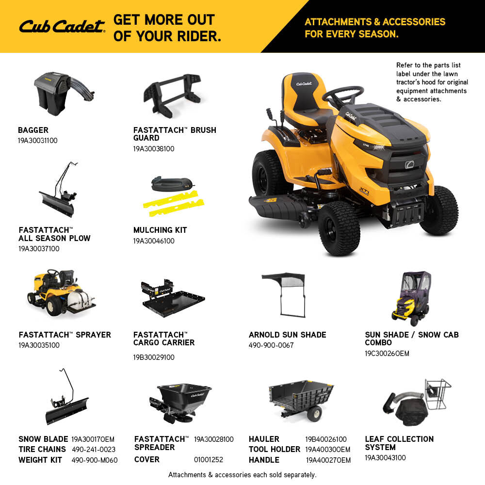Cub cadet mower attachments clearance