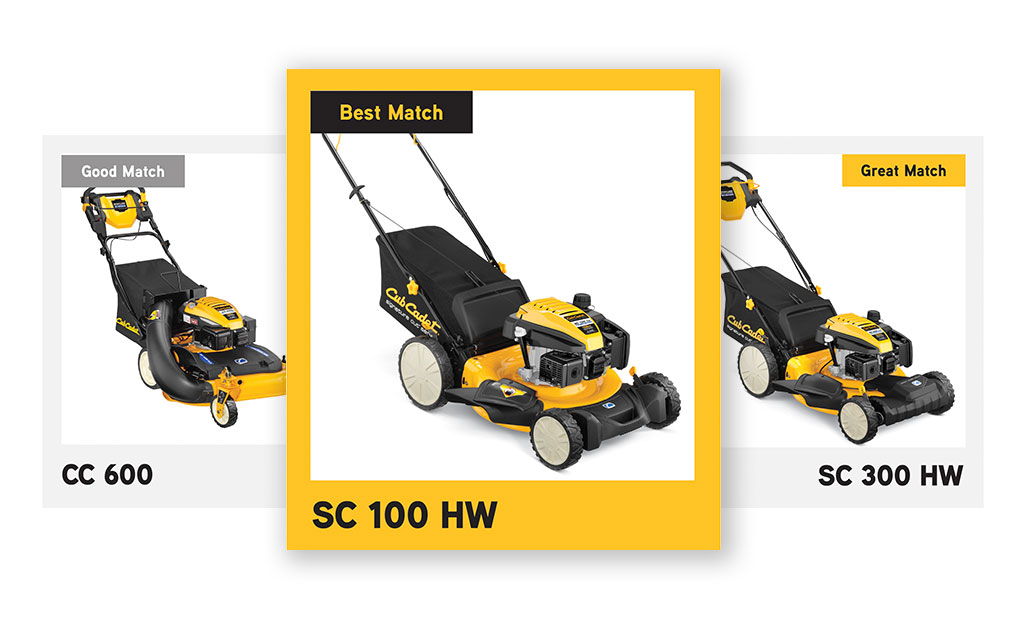 Three push mowers