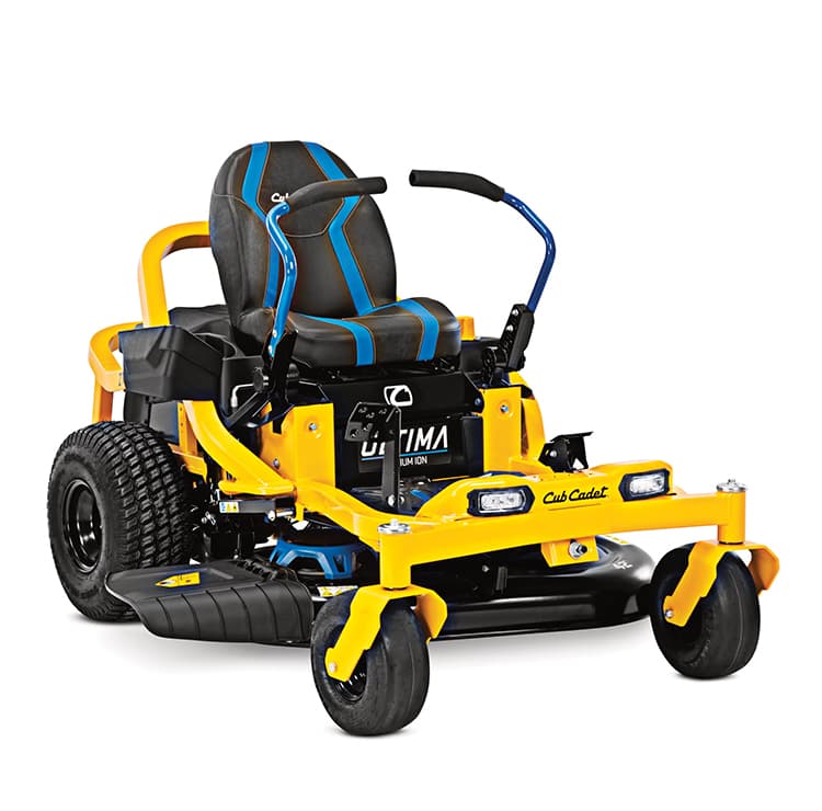 Yellow and black with blue stripes Electric Riding Lawn Mower